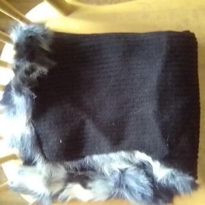 Black Knit Scarf with Faux Fur Trim